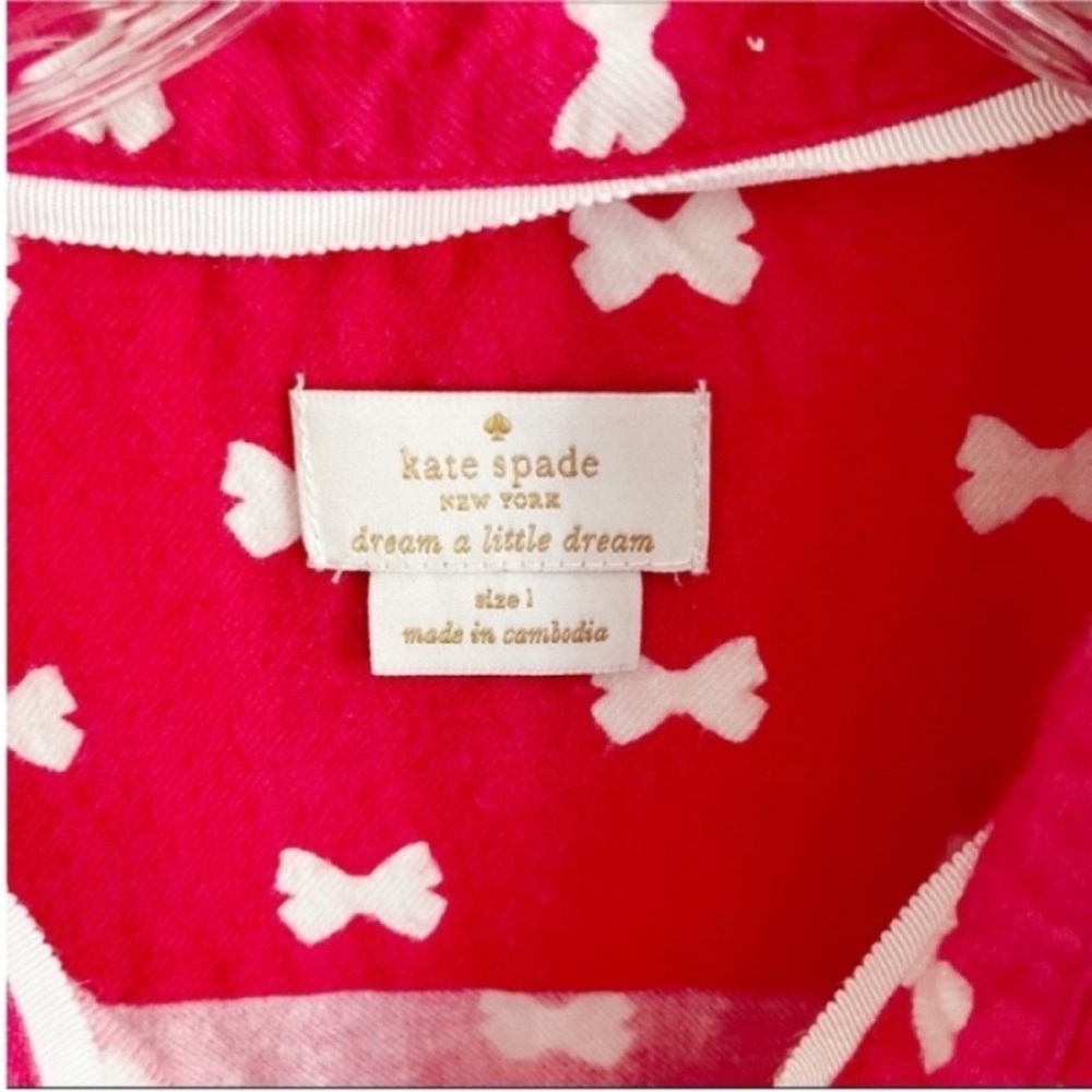 Kate Spade pajama top red white button front bows flannel pocket - Picture 6 of 8